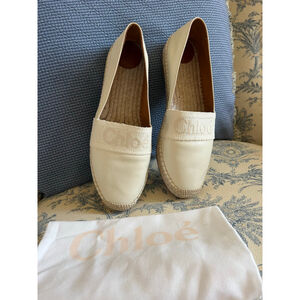 New Chloé White Beige Espadrille Flats Size 39